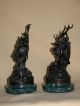 Pair Dark Bronze Spelter Figures Metalware photo 5
