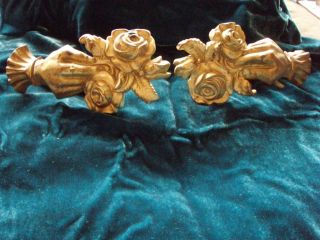 Lovely Pair Antique Victorian Hand And Roses Drapery Tie Backs Sweet N ' Shabby photo