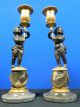 Antique Pair Of French Cherub Candleholders Bronze Marble Empire Style Putti Metalware photo 1