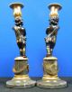 Antique Pair Of French Cherub Candleholders Bronze Marble Empire Style Putti Metalware photo 3