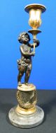 Antique Pair Of French Cherub Candleholders Bronze Marble Empire Style Putti Metalware photo 8