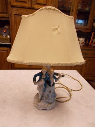 Antique Lamps Adorable Couple Orig Shade N.  Y.  Pioneer Made Co. photo