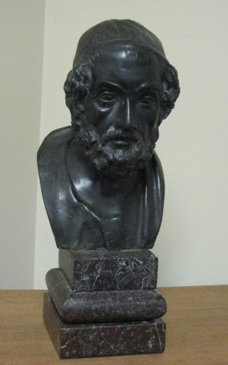 Fabulous 19th C Italian Grand Tour Bronze Bust Sculpture Homer Marble Pedestal photo