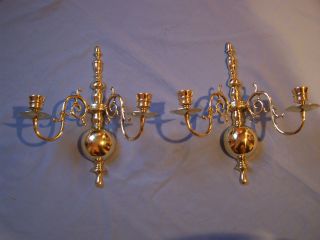 Vintage Virginia Metalcrafters 2025 Brass Candle Stick Wall Sconces photo