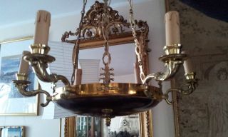 6 Light Brass Empire Chandelier And Decorative photo