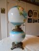 Antique Blue Gone With The Wind F.  G.  Co Kerosene Oil Lamp W/ Pink & Yellow Roses Lamps photo 1