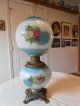 Antique Blue Gone With The Wind F.  G.  Co Kerosene Oil Lamp W/ Pink & Yellow Roses Lamps photo 2