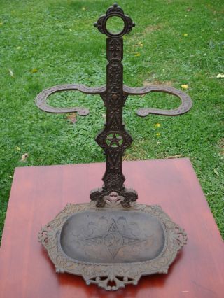 Antique Ornate Victorian Cast Iron Umbrella Stand photo