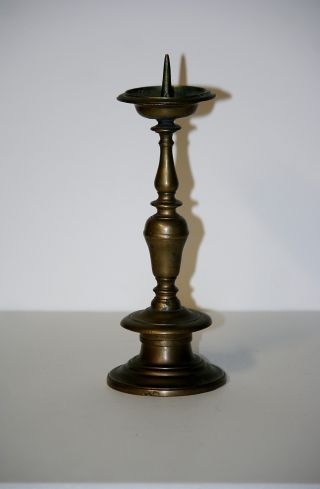 Antique 17th 18th Century Brass Bell Pricket Candlestick photo
