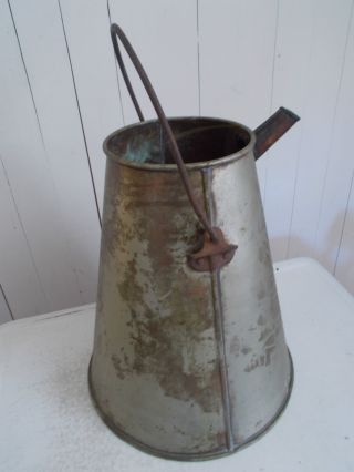 Antique English Vtg Arts & Crafts Watering Milk Can Copper? With Zinc Metal photo