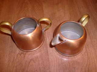 Old Copper Turkish ? Sugar And Creamer Cups W/ Brass Handles Rare photo