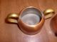 Old Copper Turkish ? Sugar And Creamer Cups W/ Brass Handles Rare Metalware photo 3