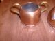 Old Copper Turkish ? Sugar And Creamer Cups W/ Brass Handles Rare Metalware photo 4