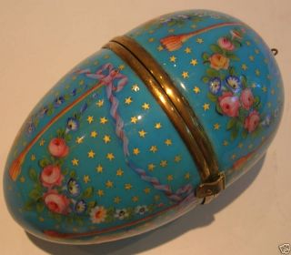 Stunning Antique Large Hand Painted Enamel Egg Box photo