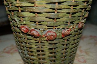 Antique Barbola Wicker Basket Gesso Roses Old Paint Floral Swags Romantic photo