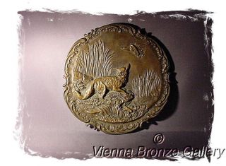 Ca.  1910 German Bronze Relief Wall - Hanging: Fox Chasing Duck With Foundry Mark photo