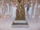 Antique Girandole Centerpiece Gilted Bronze Crystal Prisms Figural Candelabra Metalware photo 1