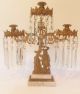 Antique Girandole Centerpiece Gilted Bronze Crystal Prisms Figural Candelabra Metalware photo 3