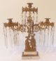 Antique Girandole Centerpiece Gilted Bronze Crystal Prisms Figural Candelabra Metalware photo 4