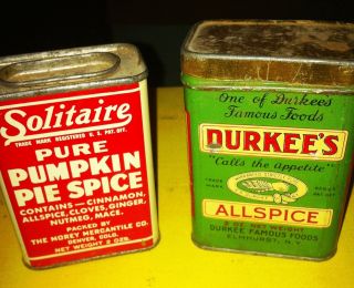 2 Lot Old Vintage Antique Season Spice Tins Cans Durkees Solitare photo