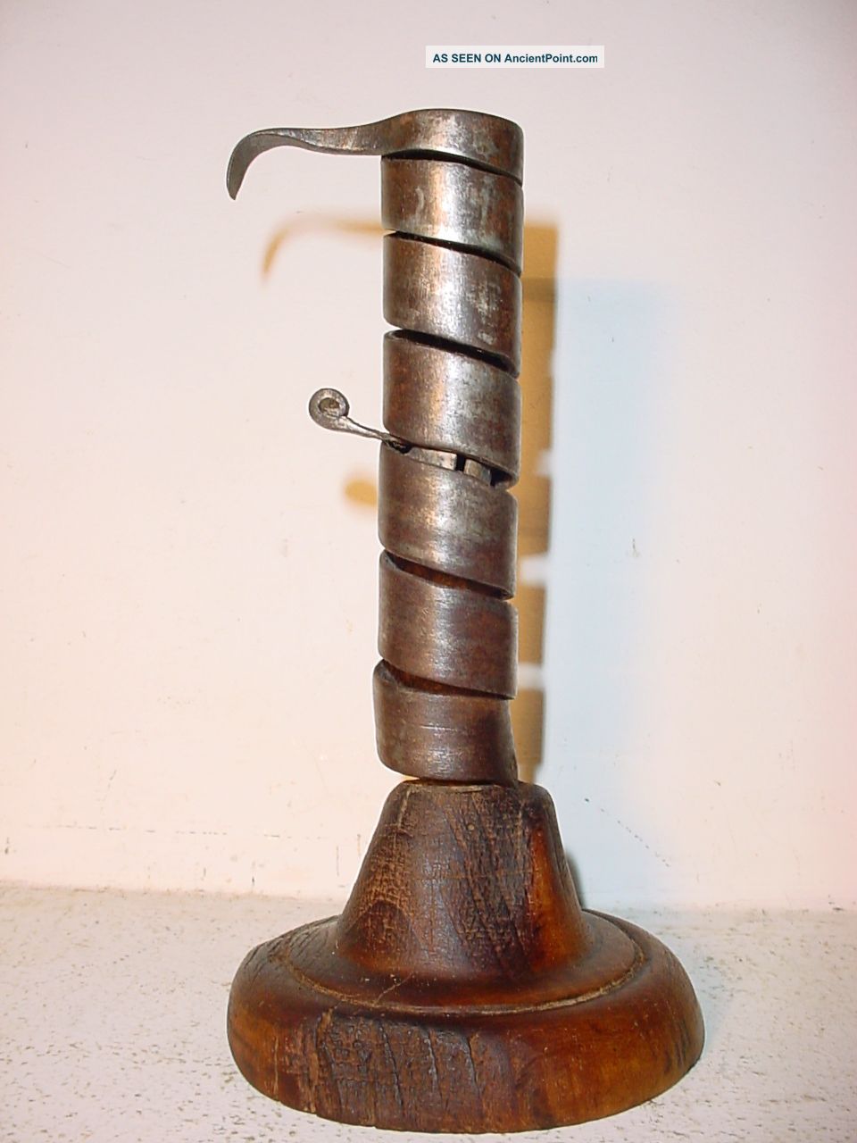 Antique French Wrought Iron & Wood Spiral Candlestick - Adjustable N°14 Primitives photo
