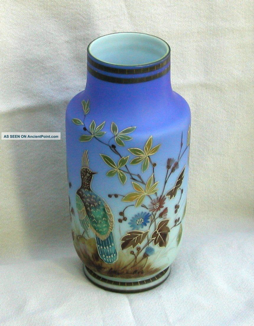 Antique Victorian Bristol Vase With Bird And Flowers Vases photo