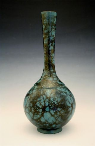 C1900 Signed Japanese Meiji Period Bronze Vase W/ Unique Blue Patina photo
