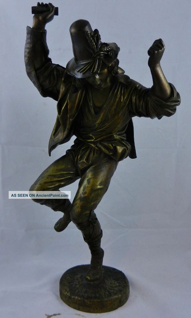 Antique 19thc French Bronze Statue Of Gypsy Dancer - J.  Feucher Scpt - Gautier Metalware photo