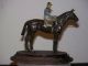 Antique Austrian Bronze Cold Painted Horse And Jockey W/wood Base Metalware photo 3
