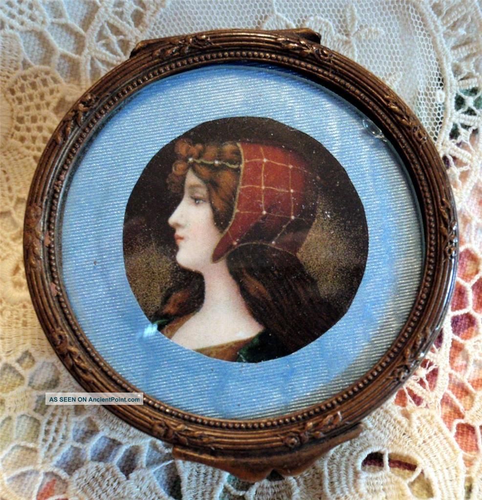 Antique French Hinged Dore Bronze Portrait Casket,  Trinket Box Metalware photo