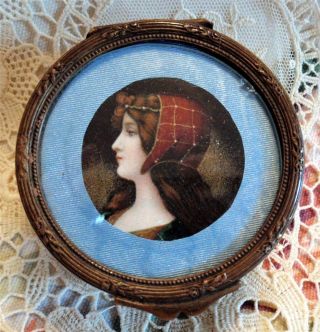 Antique French Hinged Dore Bronze Portrait Casket,  Trinket Box photo