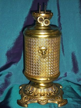 Antique Brass Oil Lamp Ancienne Lampe Circa 1900 ' S Antique Duplex Oil Lamp photo