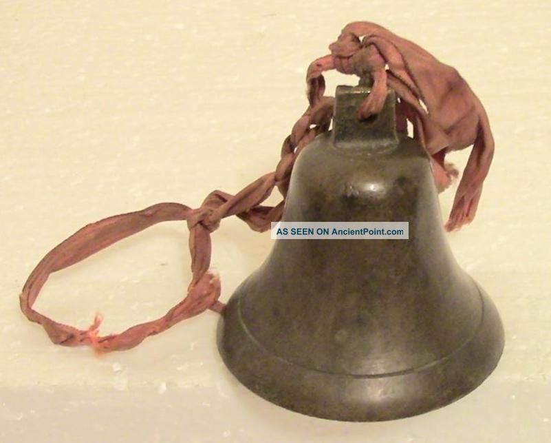 Antique Early American Solid Brass Farm Dinner Bell W/cast Iron Clapper Loudring Metalware photo