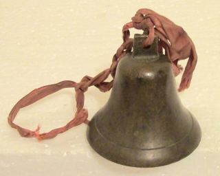 Antique Early American Solid Brass Farm Dinner Bell W/cast Iron Clapper Loudring photo