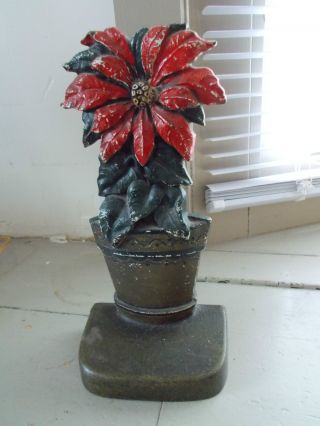 Vintage Antique Christmas Cast Iron Poinsettia Doorstop Signed & Numbered 1288 photo