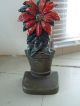 Vintage Antique Christmas Cast Iron Poinsettia Doorstop Signed & Numbered 1288 Metalware photo 1