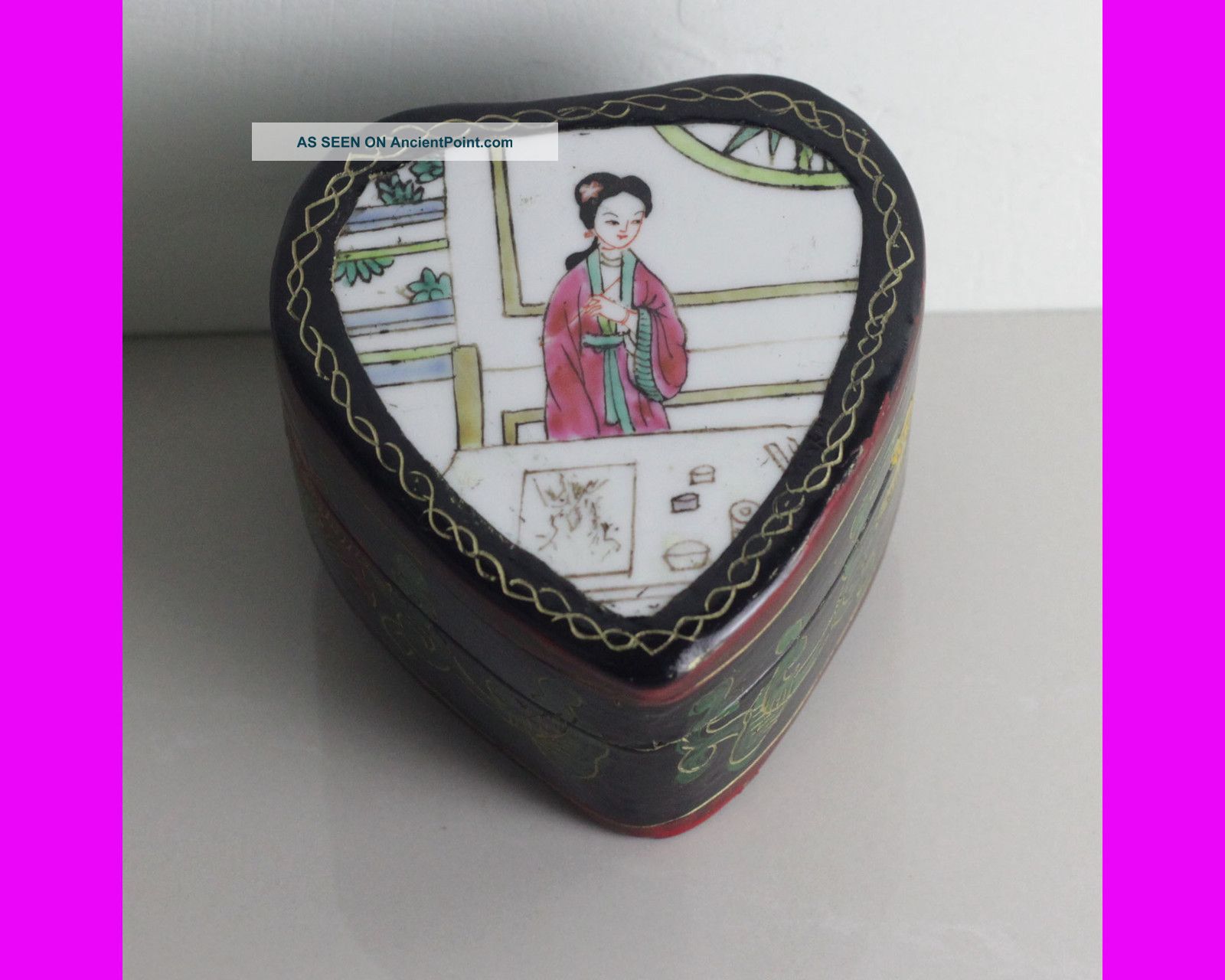 Christmas Day Gift Beauty Painting Wood Lacquerware Heart - Shaped Jewelry Box Boxes photo