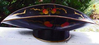 Lovely Antique Toleware Bread Basket Tray Peaches Or Pomegrante Great Color photo