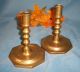 Antique Brass Candlesticks Near Pair Solid Stems 17thc 18th C Candle Holders Metalware photo 2