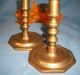 Antique Brass Candlesticks Near Pair Solid Stems 17thc 18th C Candle Holders Metalware photo 3