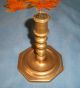 Antique Brass Candlesticks Near Pair Solid Stems 17thc 18th C Candle Holders Metalware photo 4
