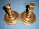 Antique Brass Candlesticks Near Pair Solid Stems 17thc 18th C Candle Holders Metalware photo 6