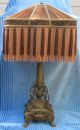 Large Antique Victorian Dolphin/lion Paws Lamp/rayon Fringe Shade Lamps photo 11