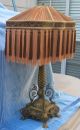 Large Antique Victorian Dolphin/lion Paws Lamp/rayon Fringe Shade Lamps photo 5