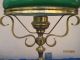 Early 1900 ' S Antique Brass Metal Lamp With Green Cased Glass 10 