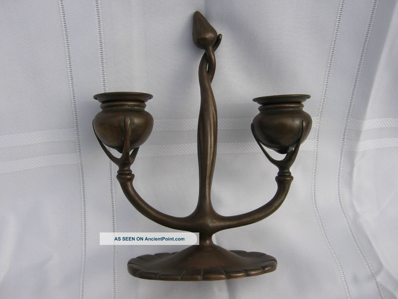 Tiffany Studios Gold Dore Bronze Two - Light Candlestick Metalware photo
