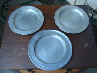 Three 19th Century Pewter Plates,  Two Matching photo
