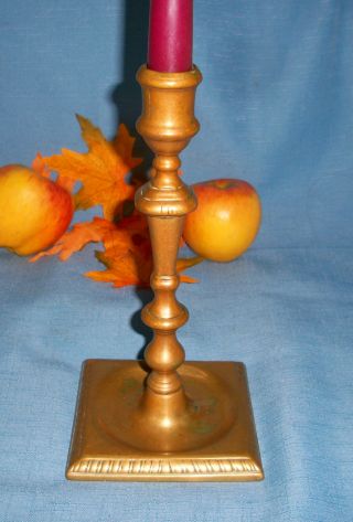 Antique Brass Tall Candlestick Candle Holder 18th C 19th C Heavy Square Base photo