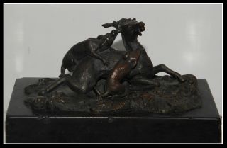 Unusual Antique Mini Bronze Sculpture Deer & Dogs Sale photo