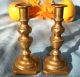 Antique Brass Candlesticks Pair Beehive Style Candle Holders 18th C Metalware photo 1